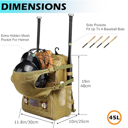 HAMBOLY Baseball & Softball Bag for Adult and Youth with Shoe Compartment, Waterproof Equipment Bag Backpack for Baseball Softball Bat Helmet, with Fence Hook Design