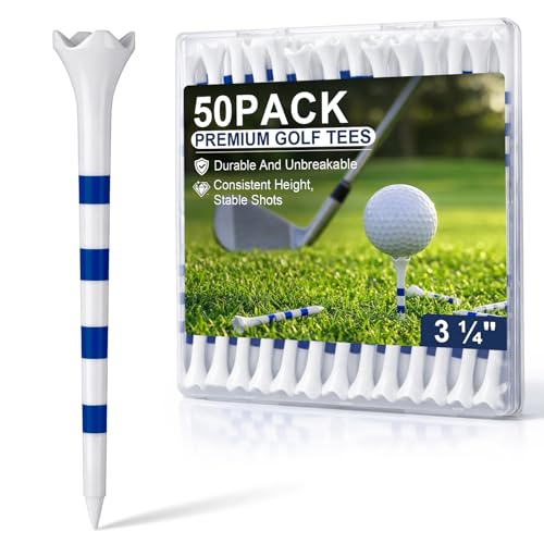SPORTIC Professional Plastic Golf Tees 3-1/4" 30/50/100 Pack – Durable Driver Tees with Low-Friction 4-Prong Head for Straighter Shots, Consistent Height for Distance, Driving Range & Course - color: Blue 3-1/4" (50pcs)