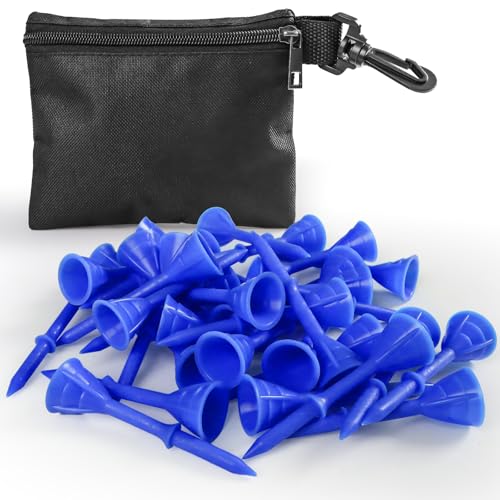 VEASAERS Golf Tees Plastic 3 1/4 inch Unbreakable 30 Pack with Pouch Bag, Durable Stable Available 83 mm Long Tee for Golfer Practice - color: Blue