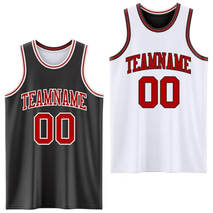 Custom Reversible Basketball Jerseys Men Youth, Personalized Sports Shirts Team Uniforms Printed Name Logo Number - color: Black and White - Red