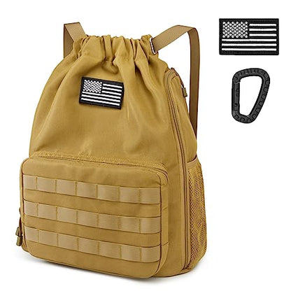 G4Free Drawstring Backpack Gym Backpack Soccer Basketball Bag with Shoes Compartment Tactical Water-Resistant String Sports Bag for Men Women(Tan) - color: Tan