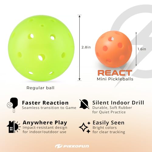 PIKKOFUN React Mini Pickleball Balls - 5 Pack Quiet Training Balls for Improve Hand Speed, Paddle Control and Accuracy - color: Orange