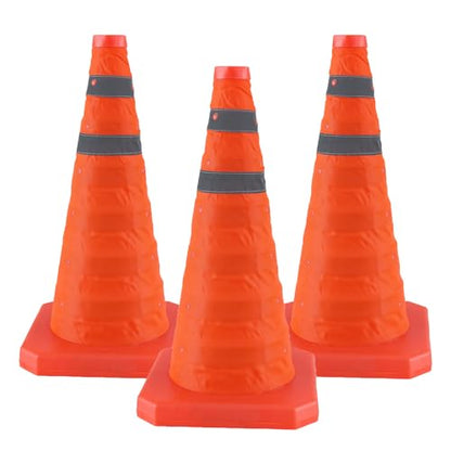 Jade Butterfly 18 Inch 3 Pack Collapsible Traffic Safety Cones, Orange Cones with Reflective Collar, Portable Multipurpose Traffic Cones for Parking Construction Driving Training Sports Practice - size: 18” - 3PACK