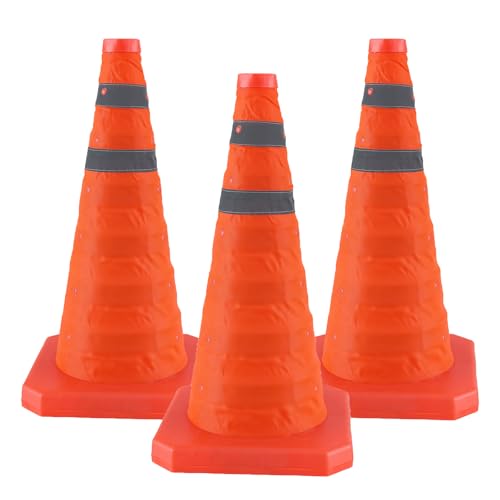 Jade Butterfly 18 Inch 3 Pack Collapsible Traffic Safety Cones, Orange Cones with Reflective Collar, Portable Multipurpose Traffic Cones for Parking Construction Driving Training Sports Practice - size: 18” - 3PACK