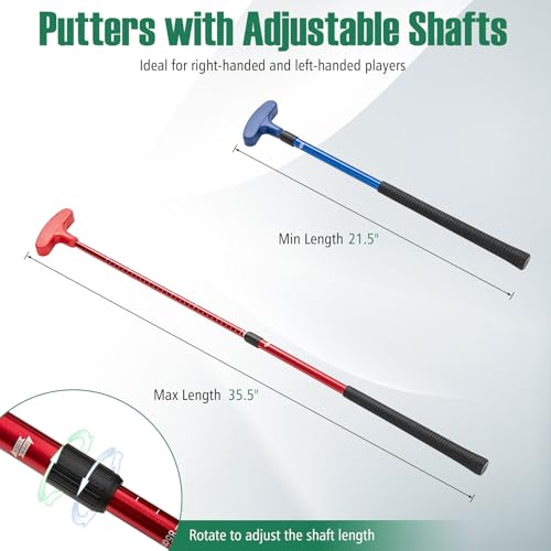 ULTIMATE Golf Putting Game Set, Indoor Outdoor 11FT Golf Training Mat, Putting Green Mat w/ 2 Adjustable Putters, 6 Balls & 12 Hole Covers for Party, Backyard, Home and Office