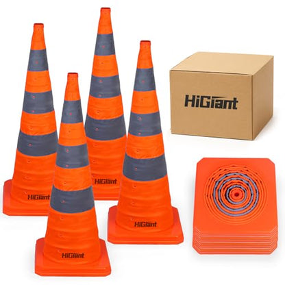 HiGiant [4 Pack] Collapsible Traffic Safety Cones 36 Inch, Orange Pop-up Cones with Reflective Collar, Caution Cones for Road Driving Practice and Parking lot - size: 36inch
