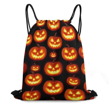 Beam Backpack Drawstring Sack Large Capacity for Soccer Basketball Sports Equipment Travel Men Women, Pumpkin Face Bags - color: Picture (1018)