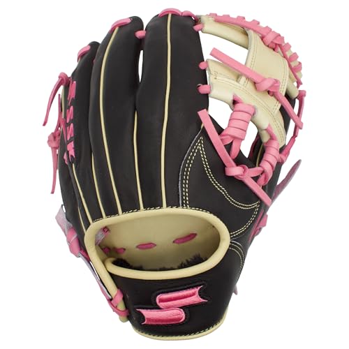 SSK Z5 Craftsman Infield Baseball Glove – 11.25” - 11.5” - 11.75” - 12” – Right & Left Hand Throw - color: Black/Camel/Pink, size: 11.5" - Left Hand Throw