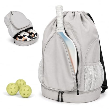 Pickleball Backpack for Women, Fit 2 to 4 Paddles, Pickleball Backpack with Shoe Compartment, Pickle Bag as Gifts for Beginner, Large Capacity Pickle Ball Bag with Paddle Cover Pocket - color: Grey