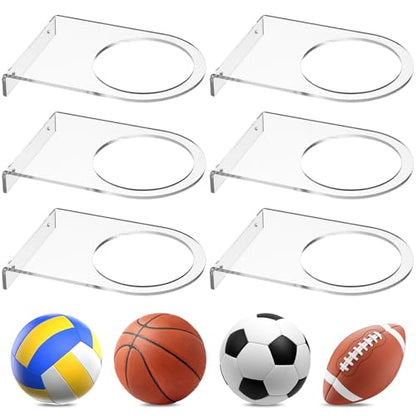 Acrylic Ball Holder Wall Mount Clear Basketball Football Display Rack Heavy-Duty 0.22" Thick Ball Storage Hangers for Soccer Volleyball Rugby Wall Mounted Sport Basketball Organizer