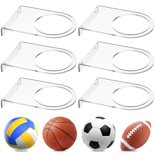 Acrylic Ball Holder Wall Mount Clear Basketball Football Display Rack Heavy-Duty 0.22" Thick Ball Storage Hangers for Soccer Volleyball Rugby Wall Mounted Sport Basketball Organizer