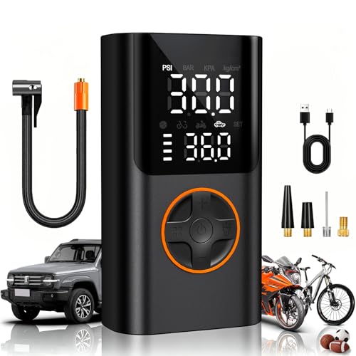 Tire Inflator Portable Air Compressor, Bike Pump with Gauge and USB Charging Output, 150PSI Fast Inflation Portable Tire Inflator for Car Bicycles Motorcycles Scooter Balls