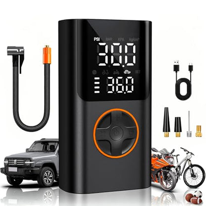 Tire Inflator Portable Air Compressor, Bike Pump with Gauge and USB Charging Output, 150PSI Fast Inflation Portable Tire Inflator for Car Bicycles Motorcycles Scooter Balls