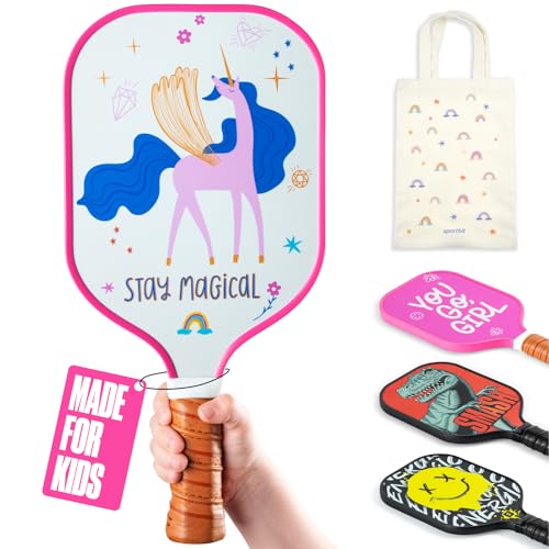 Sportbit Kids Pickleball Paddles Set of 1 or 2 - Child Size Pickleball Paddle for Kids Small and Lightweight - Carbon Fiber Youth Pickleball Paddle Set with Bag for Children Under 12. - color: 1-pack Unicorn