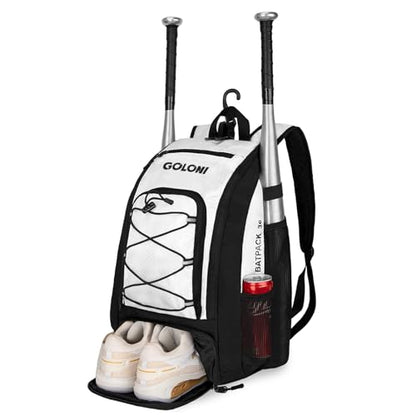 Goloni 40L Baseball Bag, Softball Bat Bag with Shoes Compartment,Fence Hook,Backpack for Baseball, T-Ball & Softball Equipment & Gear