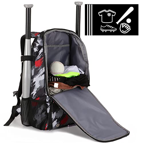 Sports Baseball&Softball Bat Bag For Youth｜Adults, Baseball Equipment Backpack Bag with Shoe Compartment,Fence Hook,Holds Bat, Helmet, Glove - color: Multicolor