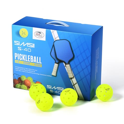 S-40 Outdoor Pickleball Balls - 40 Holes, Approved by The USAPA - Durable PE Material, Seamless Construction, Tournament Grade, 3/12/40/100 Pack - Pickleballs - color: Neon Green, size: 40 Count