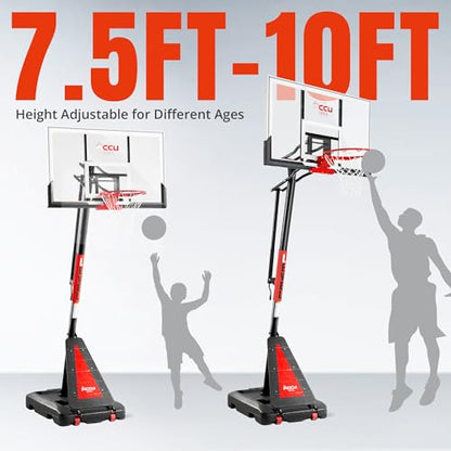ACCU LEVEL Crank Lift Basketball Hoop Outdoor 7.5-10ft Adjustable Portable Basketball Goal for Youth and Adults 54" Angle Adjustable PC Backboard and Large Fillable Base - style: 50 inch Backboard