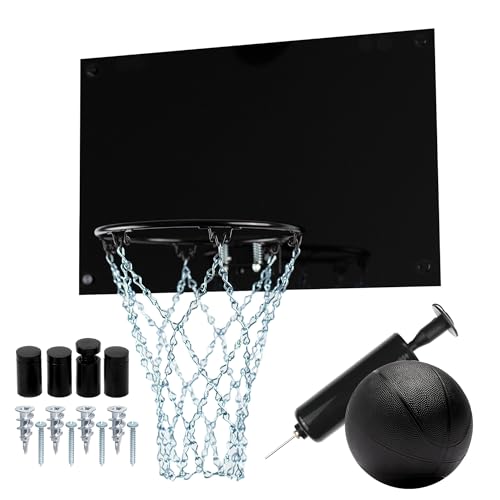 Indoor Wall Mount Mini Basketball Hoop with Metal Chain Net, Black Rim & Backboard, Includes, Ball, Pump, 9-inch Hoop, Standoff Screws, 18x12 or 21x16
