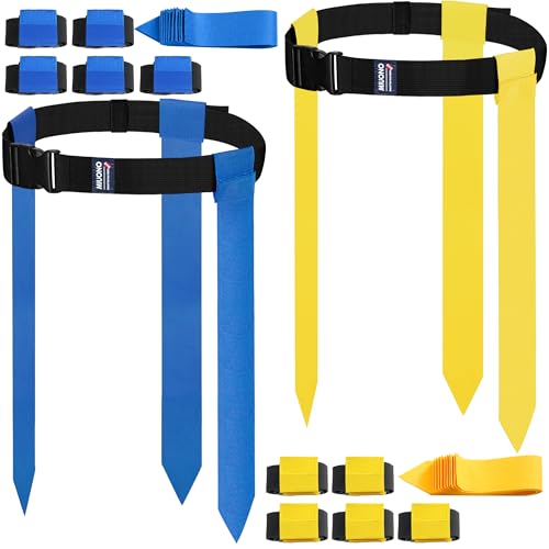 Flag Football Belts, Flag Football Set for Adults Kids and Youth, Flag Football Flags for Players Training Competition - color: Yellow and Blue,30 Flags,10 Players