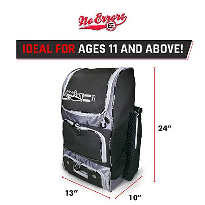 No Errors Top Pick Baseball Backpack for Kids - Heavy Duty Youth Baseball and Softball Bag with Fence Hooks - Dual Glove and Bat Compartments - color: Black