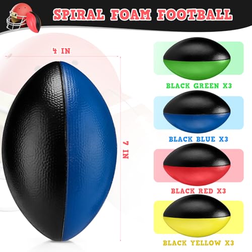 Jerify 12 Pcs Mini Footballs for Kids Spiral Foam Football Bulk 7 Inch Soft Small Waterproof Foam Ball Sports Birthday Toddler Football for Indoor and Outdoor Game