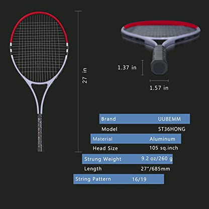 Tennis Racket Pre-Strung Lightweight 27 Inch Racquet Recreational Adult Rackets for Men Women Students Training Tennis Starter Kit with Balls,Carry Bag and Overgrips - color: Red/White - 2 Rackets