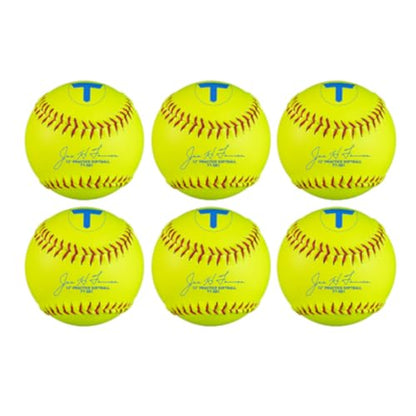 Tanner Tee 12 Inch Softballs 1/2 Dozen (6 ea) Practice Softballs with Synthetic Yellow Leather Cover, Red Stitching, and Poly Core Center for Fastpitch Softball and Slowpitch Softball