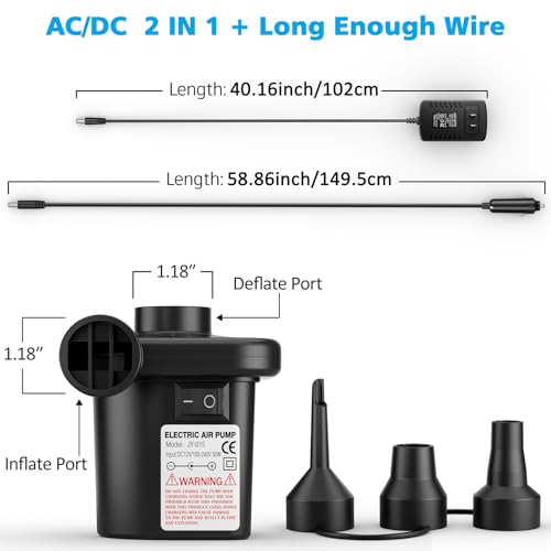 Electric Air Pump for Inflatables,Portable Quick-Fill Air Pump with 3 Nozzles,110V AC/12V DC,Inflator & Deflator Pumps for Outdoor Camping,Air Mattress Beds,Boats,Inflatable Cushion,Couch,Pool Floats