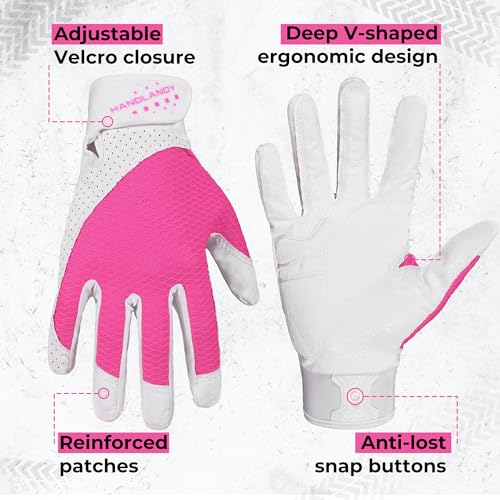 HANDLANDY Baseball Batting Gloves for Adult Youth, Grip Breathable Softball Batting Gloves Fit Men Kids Boys Girls - color: Pink-Adult, size: Adult X-Small