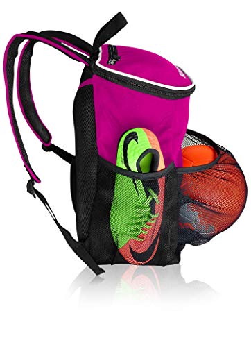 Soccer Backpack with Ball Holder Compartment - for Boys & Girls | Bag Fits All Soccer Equipment & Gym Gear (Black) - color: Pink