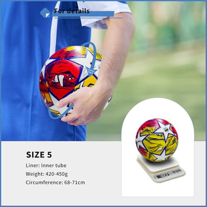 Professional Soccer Ball Size 5, Thermal Bonded Waterproof PU Match-Quality Training Ball with Pump - color: red and yellow, size: size 5