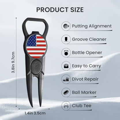 FINGER TEN Golf Divot Repair Tool and Ball Marker 7-in-1 Value 2 Pack, Premium Leather Grip Tools with Belt Clip, Club Tee, Club Groove Cleaner, Bottle Opener, Putting Alignment Guide - color: Black