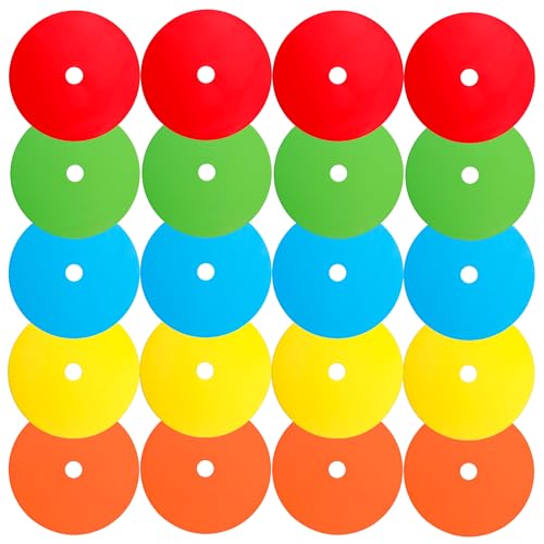 Spot Markers 4 Inch 9 Inch Non Slip Rubber Floor Markers Flat Field Cones Poly Dots for Soccer Basketball Sports Speed Agility Training and Drills - style: 6inch 20pcs（5colors)