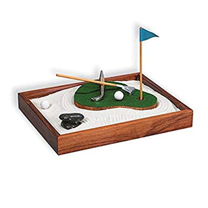 Executive Sandbox - Sand Trap Golf Theme - Mini Desktop Set - Stress Relieving Office Decor - Includes 9.75” x 7.75” Hardwood Sandbox, 6 Putting Green Accessories, and Sand Trap