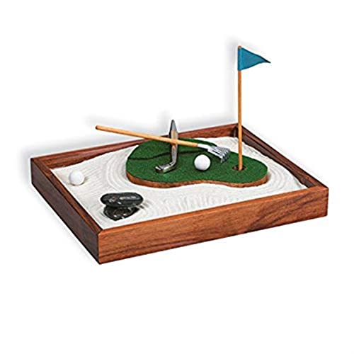 Executive Sandbox - Sand Trap Golf Theme - Mini Desktop Set - Stress Relieving Office Decor - Includes 9.75” x 7.75” Hardwood Sandbox, 6 Putting Green Accessories, and Sand Trap
