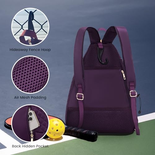 Women's Pickleball Backpack - Quilted Crossbody Sling Bag for Tennis & Pickleball Paddle - color: Purple, size: Medium