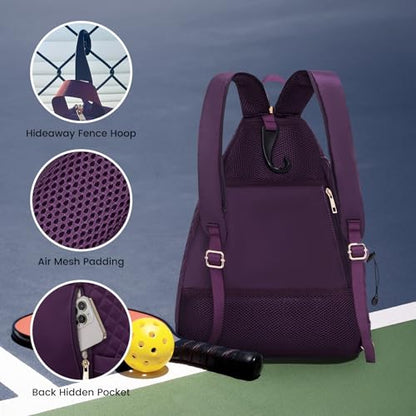 Women's Pickleball Backpack - Quilted Crossbody Sling Bag for Tennis & Pickleball Paddle - color: Purple, size: Medium