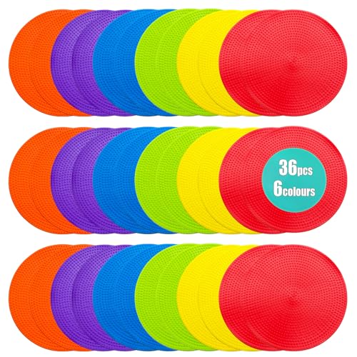 Spot Markers 4.72/9 Inch 12/24/36 Pcs Anti-Slip Agility Floor Markers,Colorful Flat Field Gym Classroom Floor Spots Set for Indoor Outdoor Soccer Basketball Sports Speed Training and Drills - style: 9inch 36pcs