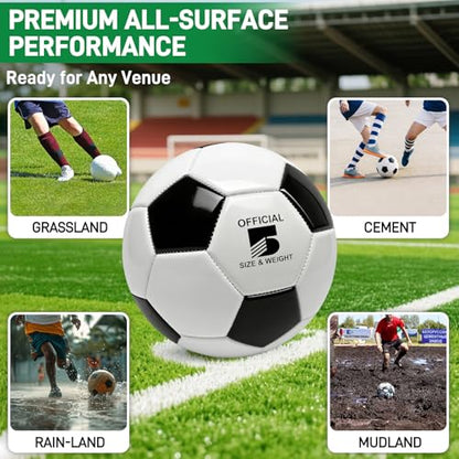 4 Pack Soccer Balls Size 5/4/3 Bulk with Pump, Carry Net, Needles - Pelota De Futbol Official Size Training Practice & Match Ball - Ideal Soccer & Birthday Gift - color: Black-White, size: Size 5