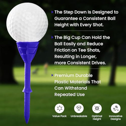 VEASAERS Golf Tees Plastic 3 1/4 inch Unbreakable 30 Pack with Pouch Bag, Durable Stable Available 83 mm Long Tee for Golfer Practice - color: Blue