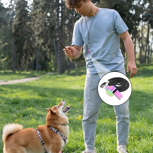 JJUNW 2 Pcs Coach Whistle with Lanyard, Stainless Steel Metal Teacher Whistle, Colorful Backpack Whistle, Emergency Sports Loud Whistle Suitable for, Coach, Referee, Emergency