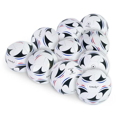 Aoneky Soccer Ball with Pump - color: 10 Pack with 1 Pump - White/Black/Blue/Red, size: 5