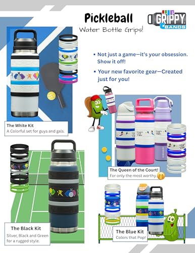 Pickleball Water Bottle Grip Kit - WHITE: Regular - 9 Bands for Superior Grip, Style, & Protection.