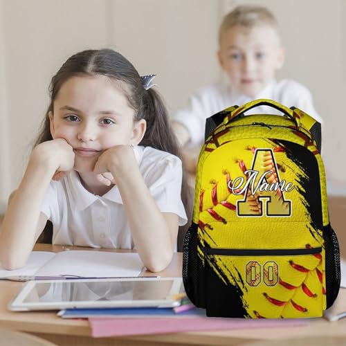 Mercuryelf Personalized Softball Backpack for Girls - Custom Name Kids Monogram School Bookbag for Players/Travel/Team - color: Yellow