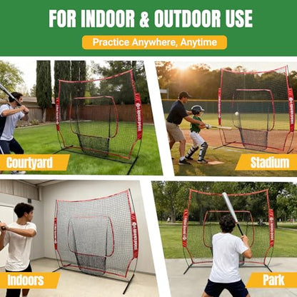 Baseball & Softball Replacement Net 7ft x 7ft (NET ONLY), Heavy Duty Knotless for Pitching, Hitting & Throwing Practice, Fits 7x7ft Training Net Frames - color: Red