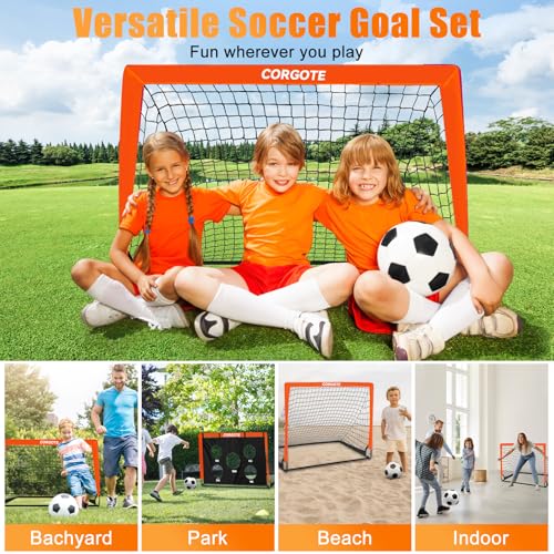 Toddler Soccer Goals for Backyard Set of 2, 4x3ft Portable Pop Up Soccer Net, Kids Soccer Training Equipment with Ball, Cones, Ladder, Scoring Target, 3-14Years Old Birthday Gifts for Boy Girl