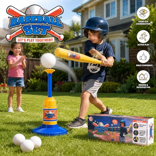 Baseball Training Tee Ball Popper Set with Bat & 3 Balls – Pop Up Hitting Trainer for Baseball Swing Practice