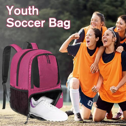 YOREPEK Soccer Backpack,Soccer Bag with Ball Holder, Water resistant Sport Equipment Bags Fit Basketball Volleyball Football - color: Deep Pink