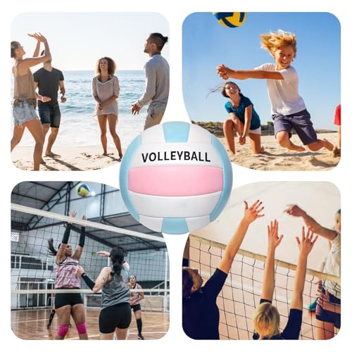 Beach Volleyball - Outdoor Game Match Ball - Soft Beach Volleyball for Team Sports Practice Games Park Grass Backyard Pool Sand Court School Party - color: Blue and white